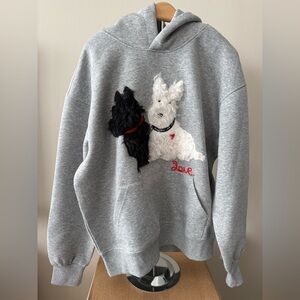 Grey Hoodie with Black & White Terrier Dogs Love